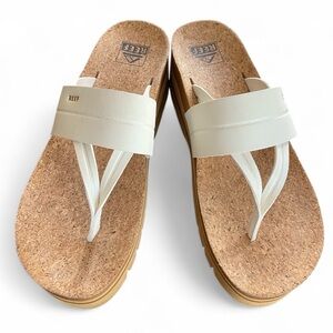 Reef White Sandals with Cork Footbed